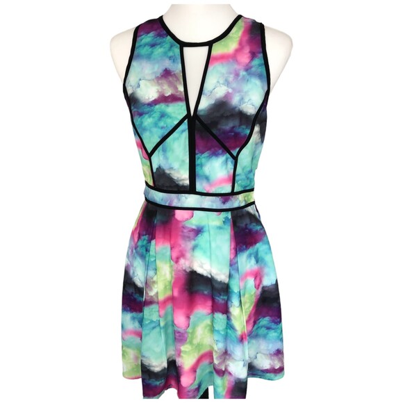 Adelyn Rae Sleeveless Watercolor Fit and Flare Mini Cocktail Dress Size S - Picture 2 of 12